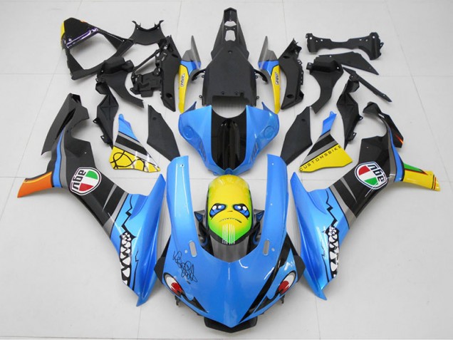 Azul Amarillo Tiburón Carenado Moto Yamaha R1 2015-2019