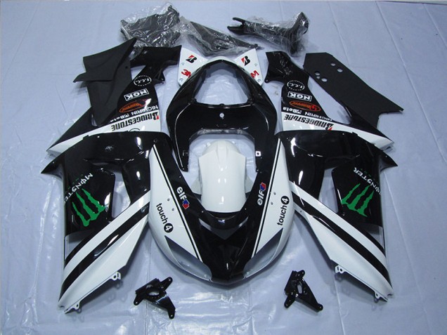 Negro Blanco Monster Touch4 Carenado Moto Kawasaki ZX6R 2007-2008