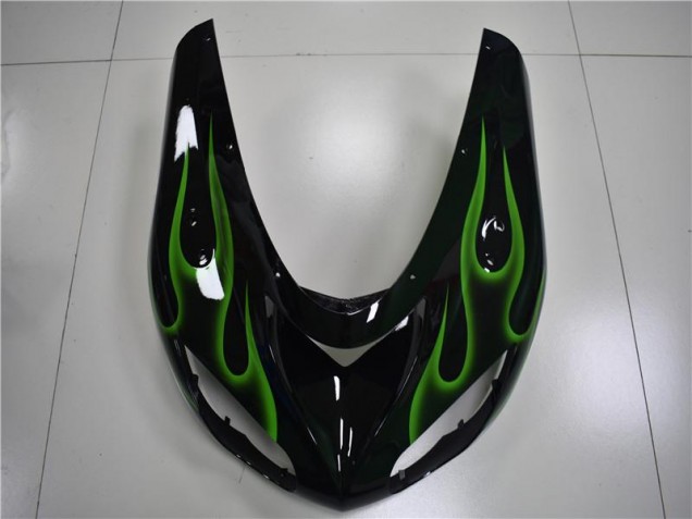 Negro Verde Llama Carenado Moto Kawasaki ZX10R 2006-2007